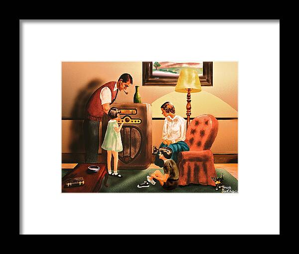Radio Framed Print featuring the painting Remember when we Listened to the Radio by Frank SantAgata
