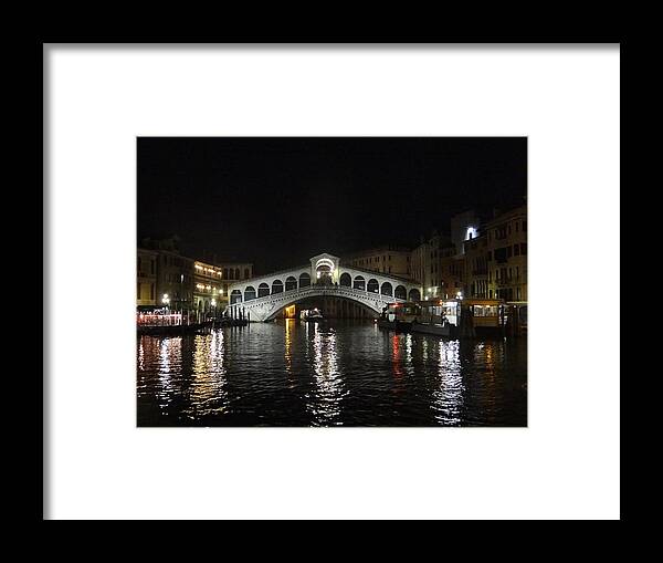 Rialto Bridge Framed Print featuring the photograph Rialto Bridge at Night by Keith Stokes