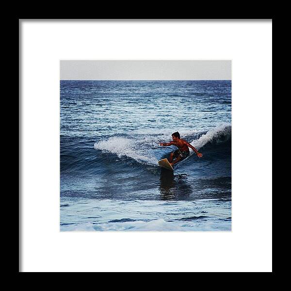 Canvas Framed Print featuring the photograph Ride The Wave #surfer #reef #raalhu by Mahid Abdulrahman