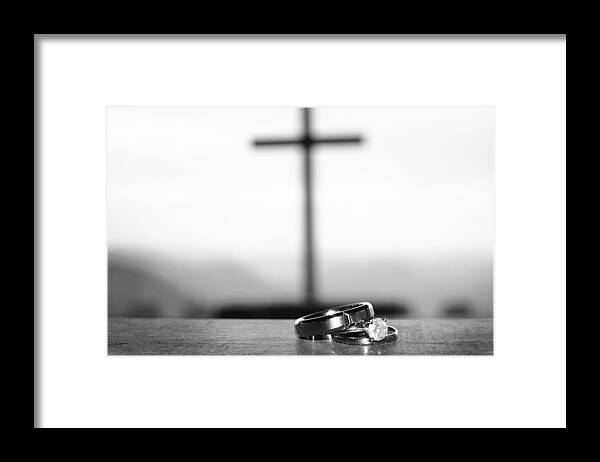 Engagement Framed Print featuring the photograph Rings and Cross by Kelly Hazel
