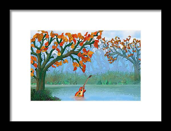 River Guitar Framed Print featuring the digital art River Guitar by Tony Rodriguez