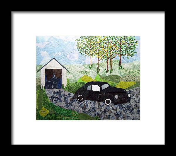 Landscape Framed Print featuring the tapestry - textile Road trip by Charlene White