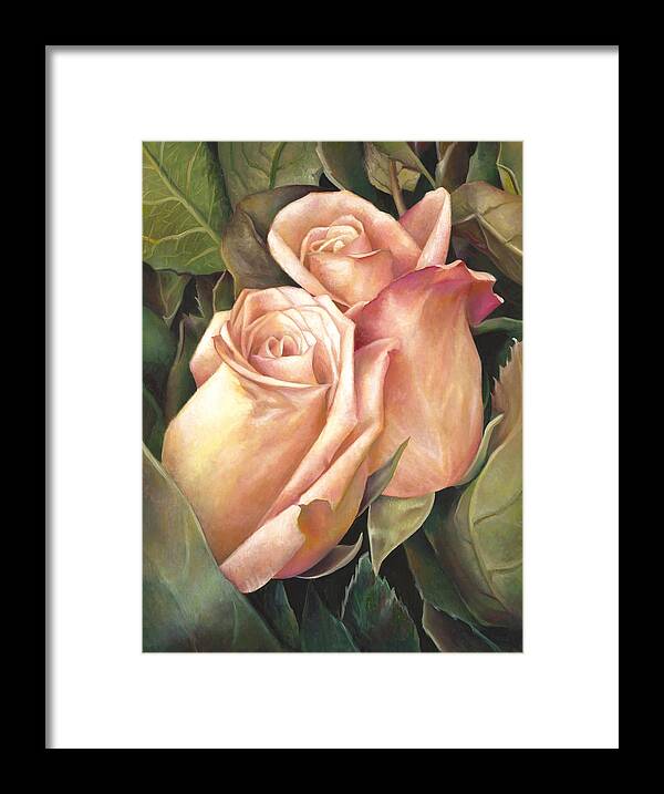  Framed Print featuring the painting Rosey Embrace by Nancy Tilles