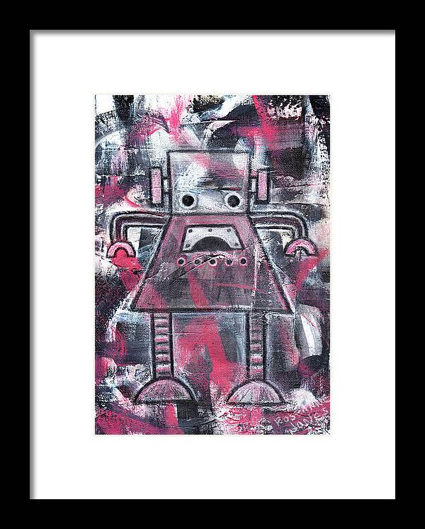 Robot Framed Print featuring the mixed media Ruby Robot by Roseanne Jones