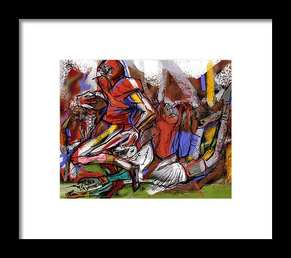 Football Framed Print featuring the painting Run The Football by John Gholson
