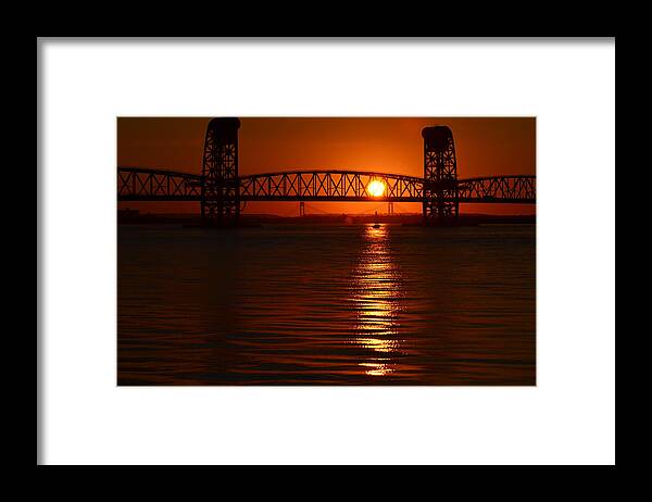 Sailboat Framed Print featuring the photograph Sailboat Bridges Sunset by Maureen E Ritter