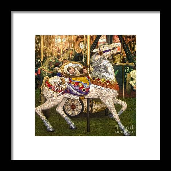 Santa Cruz Boardwalk Framed Print featuring the painting Santa Cruz Boardwalk Carousel Horse - 02 by Gregory Dyer