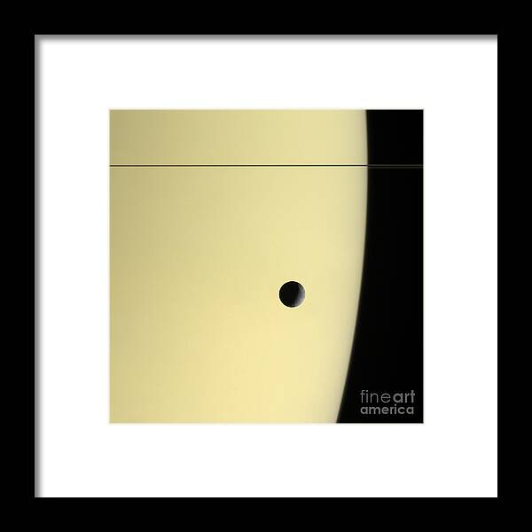 03/12/2005 Framed Print featuring the photograph Saturn And Its Moon Tethys, Cassini by NASA/JPL/Space Science Institute