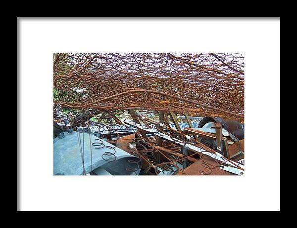 Metal Abstract Junk Yard Metal Yard Rusty Stuff Found Objects Framed Print featuring the photograph Scrap Yard by Krista Ouellette