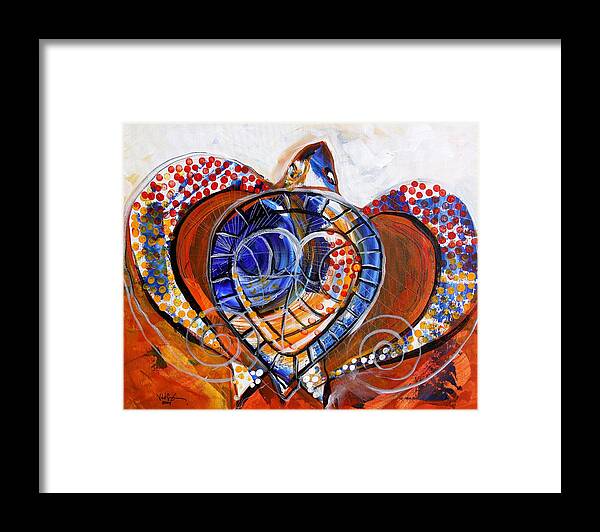 Sea Turtle Framed Print featuring the painting Sea Turtle Love - Orange and White by J Vincent Scarpace