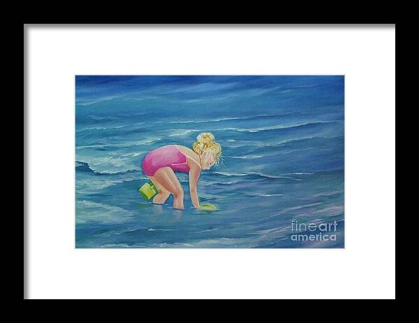 Beach Framed Print featuring the painting Searching for Treasure by Peggy Miller