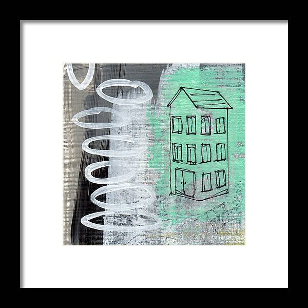 Abstract Framed Print featuring the painting Secret Cottage by Linda Woods