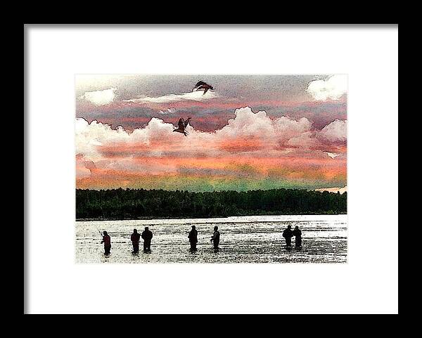 Seven Fishernen Framed Print featuring the digital art Seven Fishermen by Carrie OBrien Sibley