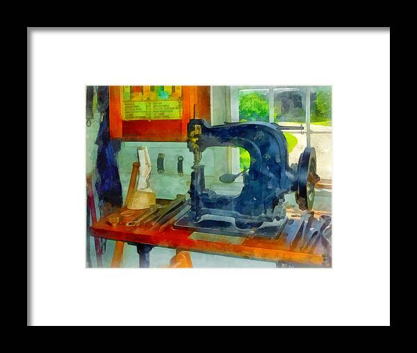 Sewing Machine Framed Print featuring the photograph Sewing Machine in Harness Room by Susan Savad