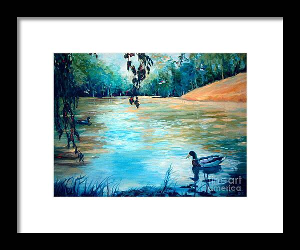 Mallard Framed Print featuring the painting Shady Springs Pond by Gretchen Allen