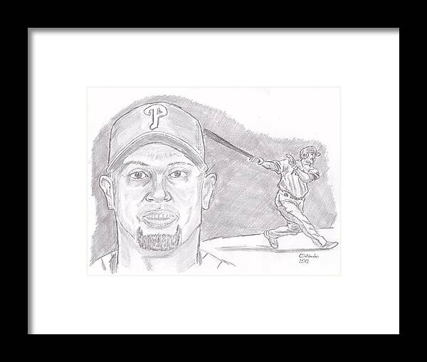 Phillies Framed Print featuring the drawing Shane Victorino- Flying Hawaiian by Chris DelVecchio