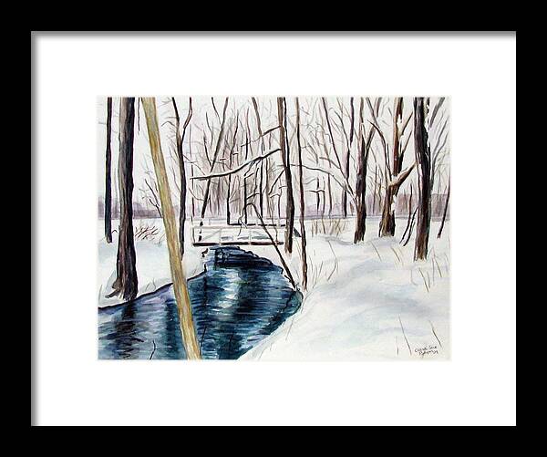 Winter Framed Print featuring the painting Shawnee Stream 2 by Clara Sue Beym
