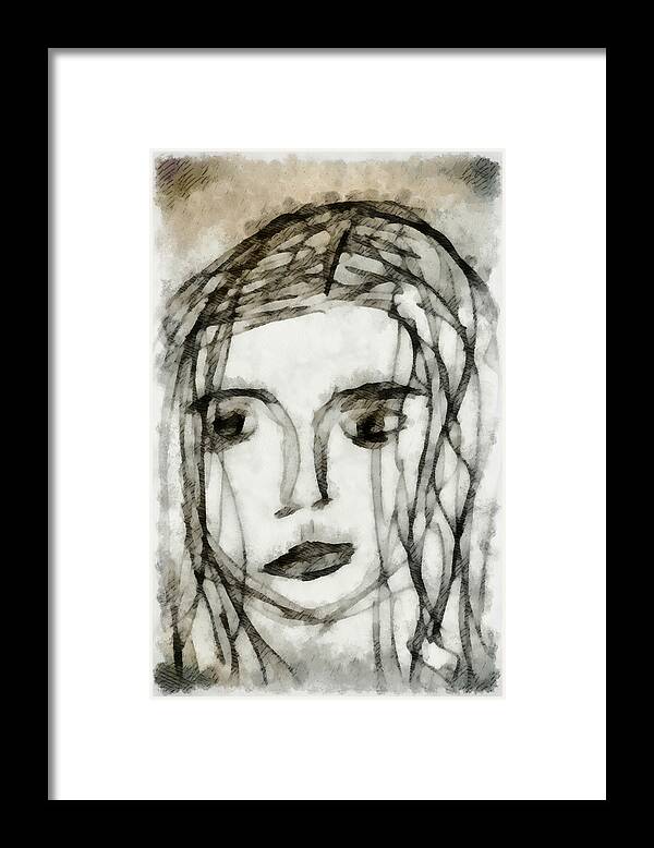 Angelina Vick Framed Print featuring the drawing She Sat Alone 2 by Angelina Tamez