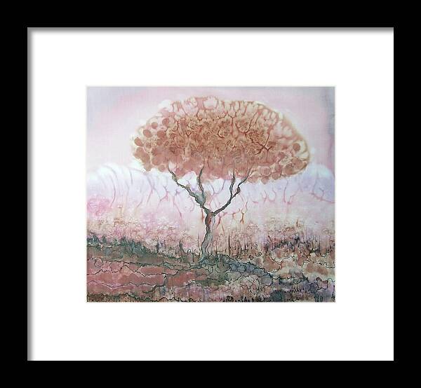 Silk Framed Print featuring the painting Silk Tree in brown and purple by Rachel Hershkovitz