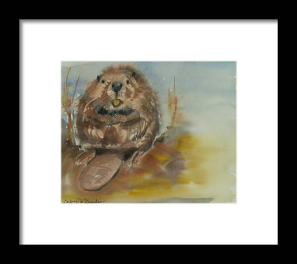 Lone Beaver Framed Print featuring the painting Sitting Beaver by Barbara McGeachen