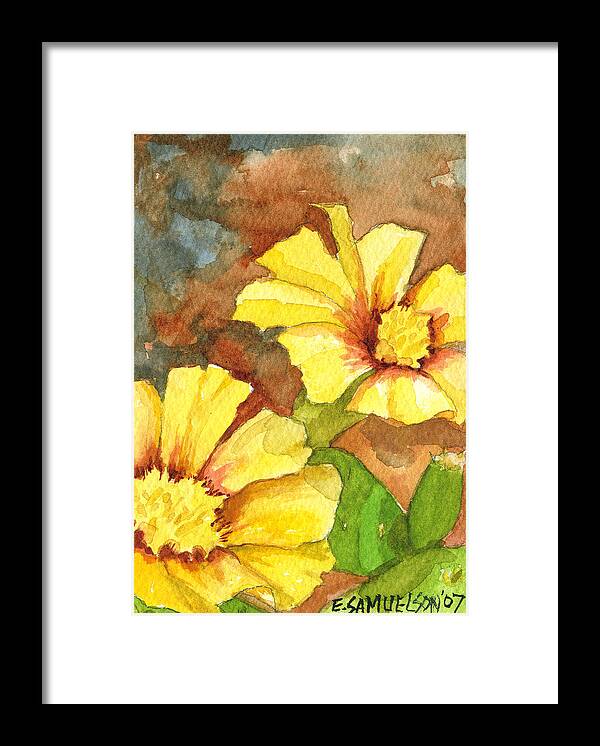 Tropical Framed Print featuring the painting Small Yellow Flowers by Eric Samuelson