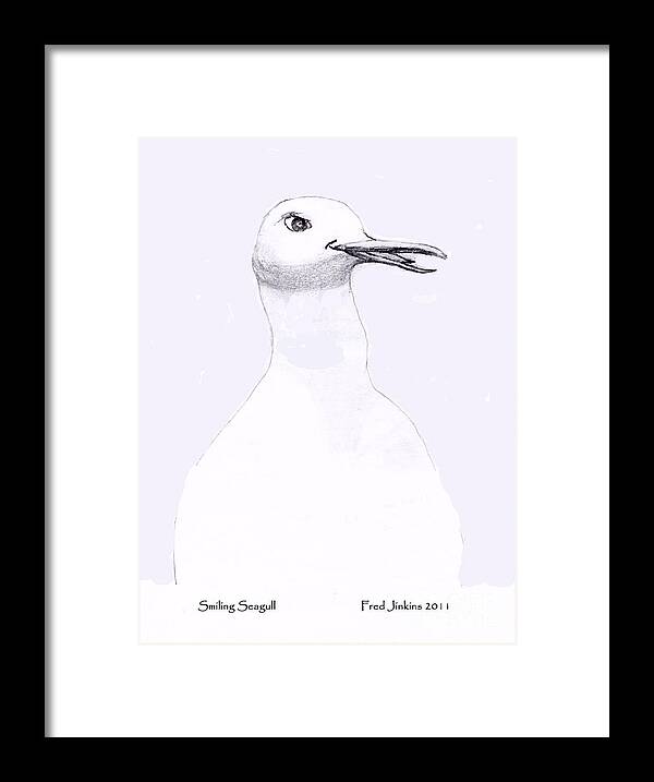 Pencil Art Framed Print featuring the drawing Smiling Seagull by Fred Jinkins