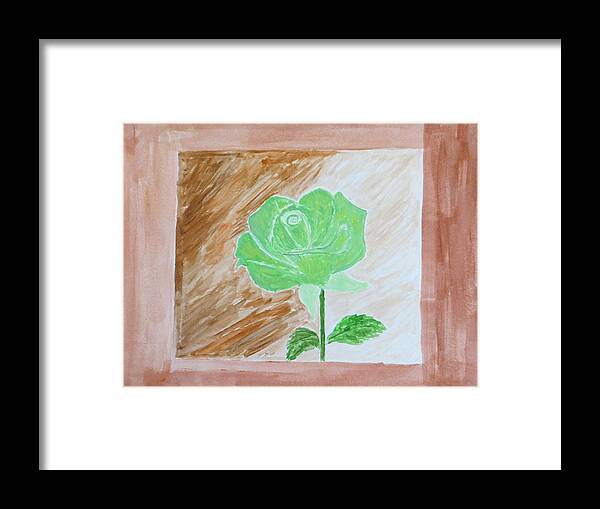 Green Rose Framed Print featuring the painting Solitary Rose by Sonali Gangane