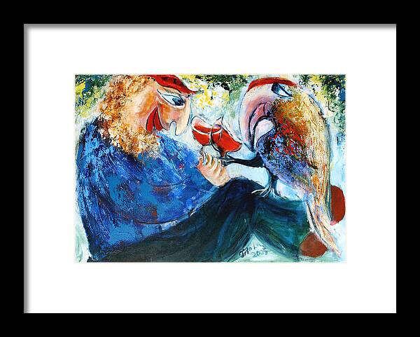 Humor Framed Print featuring the painting Soul Talk with Parrot by Malka Tsentsiper