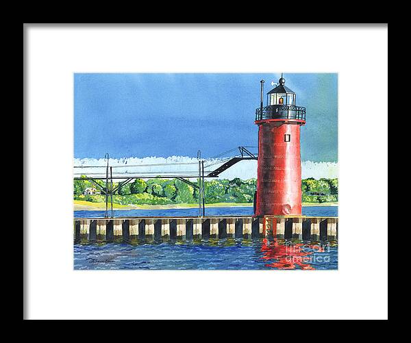 Lighthouse Framed Print featuring the painting South Haven Lighthouse by LeAnne Sowa