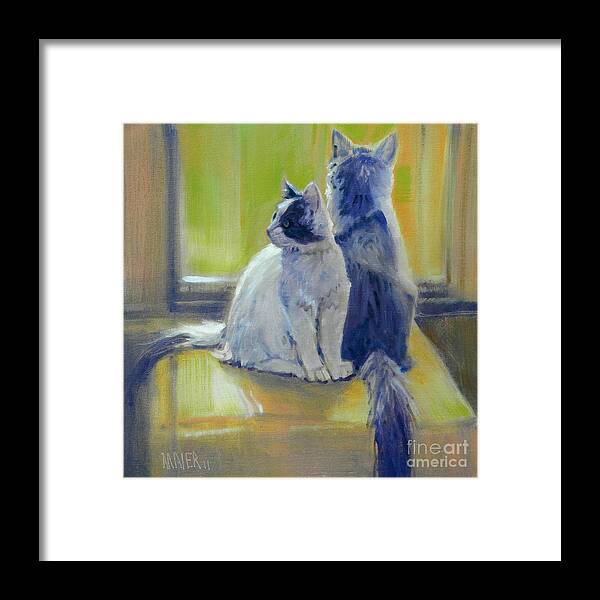 Cats Framed Print featuring the painting Spanky and BooBoo by Donald Maier