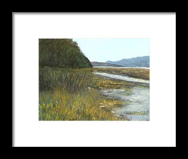 Lopez Island Framed Print featuring the pastel Spencer Tidelands by Ginny Neece