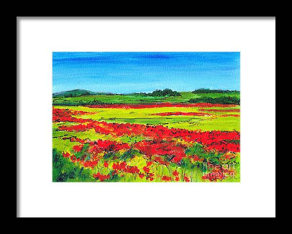 France Framed Print featuring the painting Spring Poppy Fields France by Jackie Sherwood