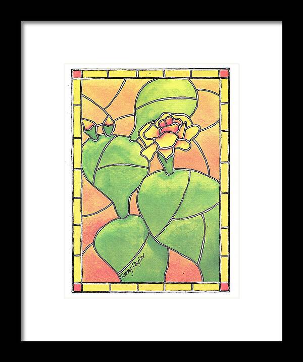 Prickly Pear Framed Print featuring the painting Stained Glass Prickly Pear by Terry Taylor