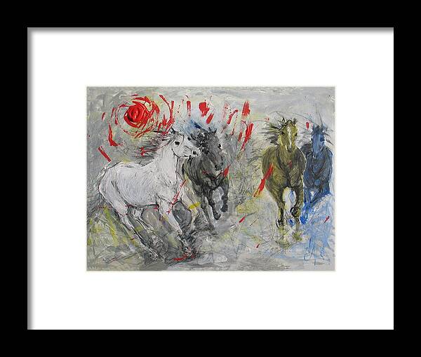 Wild Horse Framed Print featuring the painting Stampede Sunset by Elizabeth Parashis