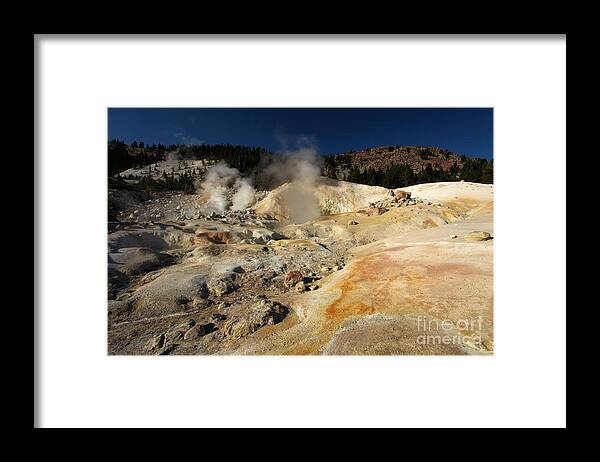 Lassen Volcanic National Park Framed Print featuring the photograph Steaming Organge Crust by Adam Jewell