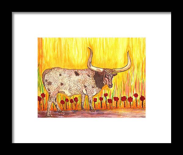 Longhorn Bull Framed Print featuring the painting Steer Clear by Connie Valasco