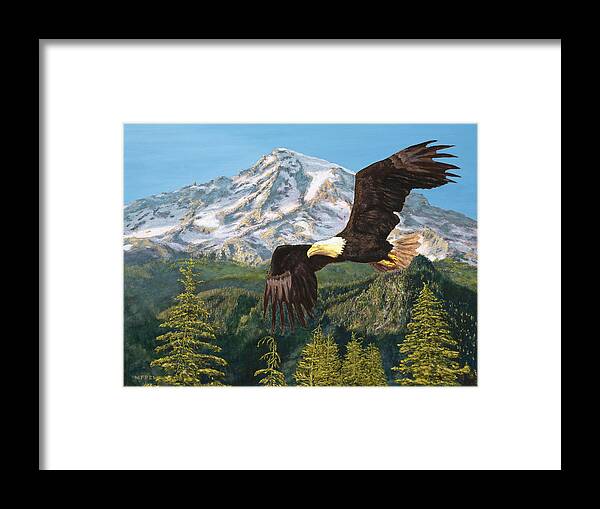 Eagle Framed Print featuring the painting Still Flying High by William Frew