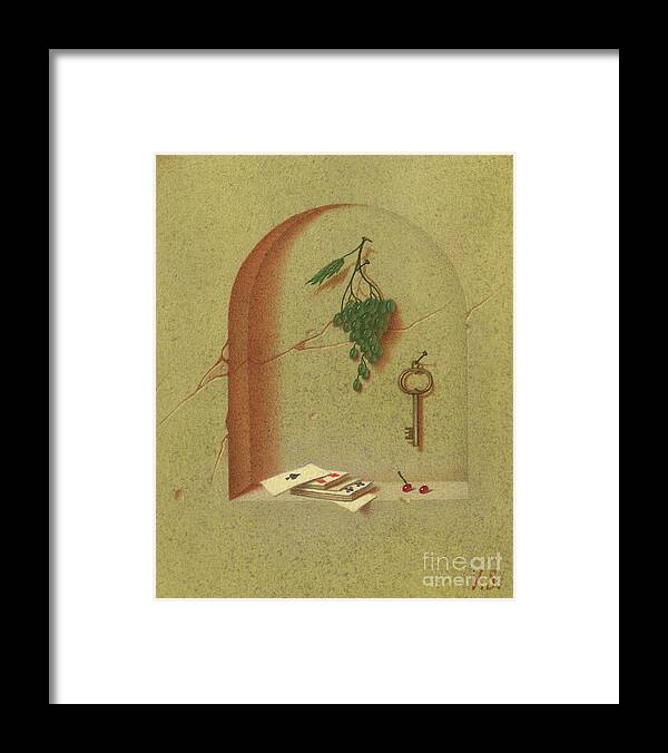 Still-life Framed Print featuring the painting Still Life with Cards and Grapes by Victor Sap