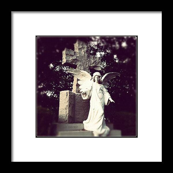 Plot Framed Print featuring the photograph Stone Cross Angel by Kristina Parker