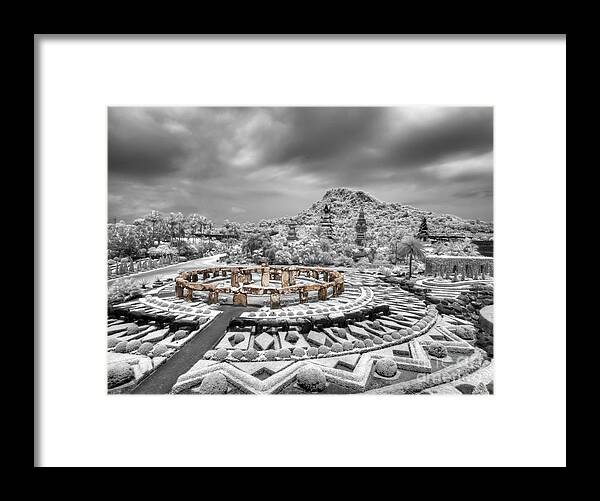 Background Framed Print featuring the photograph Stone garden and Thai lanna pavilion by Anek Suwannaphoom