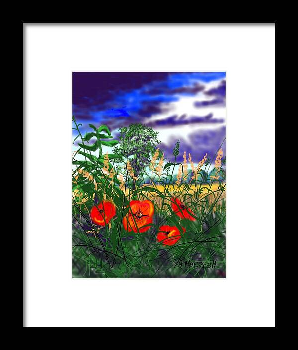 Landscape Framed Print featuring the painting Storm Clouds and Poppies by Glenn Marshall