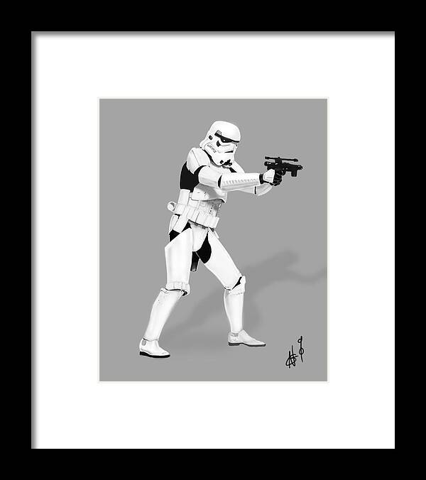 Storm Trooper Framed Print featuring the digital art Storm Trooper Digital Drawing by Nicholas Grunas