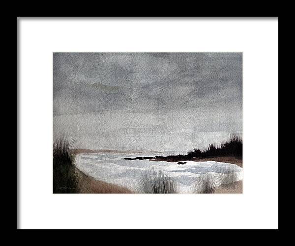 Storm Framed Print featuring the painting Stormy Cove by Leslie M Browning