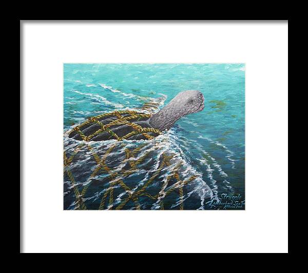 Print Framed Print featuring the painting Struggle -Leatherback Sea Turtle by Katherine Young-Beck