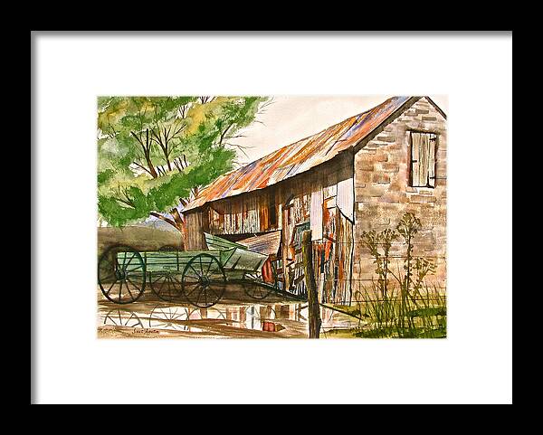 Barn Framed Print featuring the painting Summer Shower by Frank SantAgata