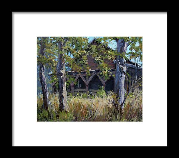 Old Red Barn In Sunshine Framed Print featuring the painting Summer's End by L Diane Johnson