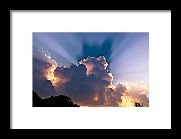 Sun Framed Print featuring the photograph Sun Rays and Clouds by Amber Flowers