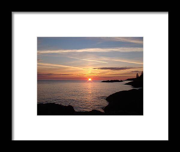 Lake Superior Framed Print featuring the photograph Sun Up on the UP by Bonfire Photography