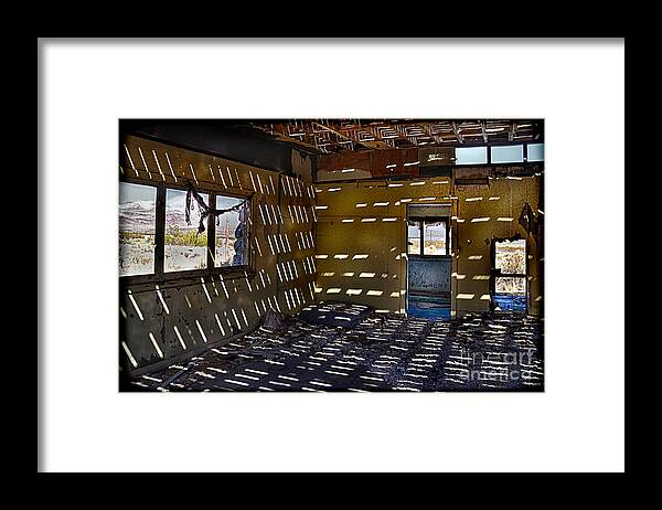 Abandoned Framed Print featuring the photograph Sunlight Through Roof Slats by Norma Warden
