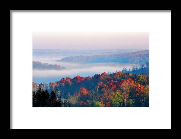 Fog Framed Print featuring the photograph Sunrise and Fog in the Cumberland River Valley by Greg Matchick
